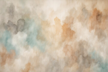 Abstract watercolor texture with soft beige, brown, and blue hues resembling a cloudy sky or marble surface.