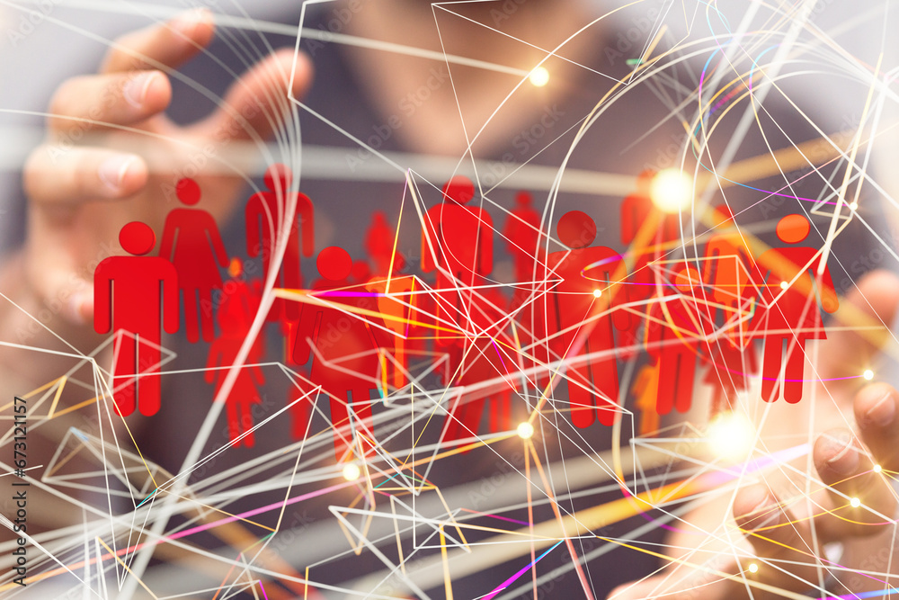 Poster Neural network 3D illustration. Big data and cybersecurity
