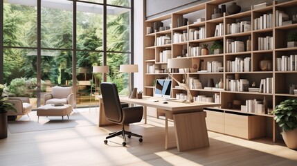 Design a home office that promotes productivity and focus, integrating ergonomic furniture, ample natural light, and organized storage systems