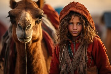 Nomadic Child with Camel Companion