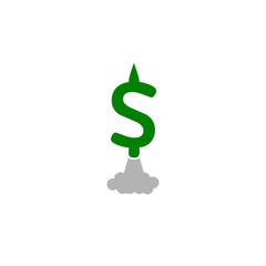 Jet rocket dollar rising icon isolated on transparent background
