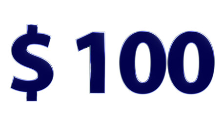 $100 plakative blau metallische 3D-Schrift, einhundert, USD, Dollar, Preis, Kosten, Prämie, Rabatt, Gewinn, Gutschrift, Belohnung, Kapital, Business, Geschenk, wertvoll