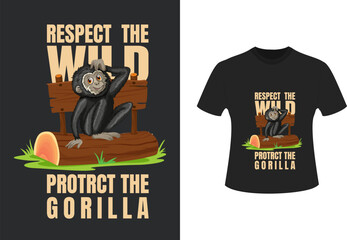 T-shirt design with illustration of hipster monkey.
