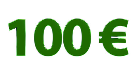 100 € plakative grüne metallische 3D-Schrift, einhundert, Euro, Preis, Kosten, Prämie, Rabatt, Gewinn, Gutschrift, Belohnung, Kapital, Business, Geschenk, wertvoll
