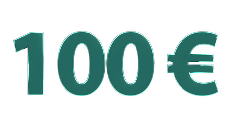 100 € plakative türkise metallische 3D-Schrift, einhundert, Euro, Preis, Kosten, Prämie, Rabatt, Gewinn, Gutschrift, Belohnung, Kapital, Business, Geschenk, wertvoll
