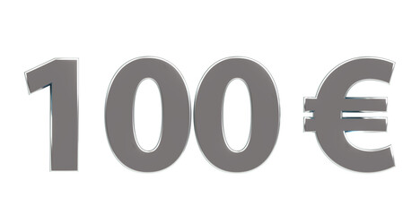 100 € plakative silberne metallische 3D-Schrift, einhundert, Euro, Preis, Kosten, Prämie, Rabatt, Gewinn, Gutschrift, Belohnung, Kapital, Business, Geschenk, wertvoll
