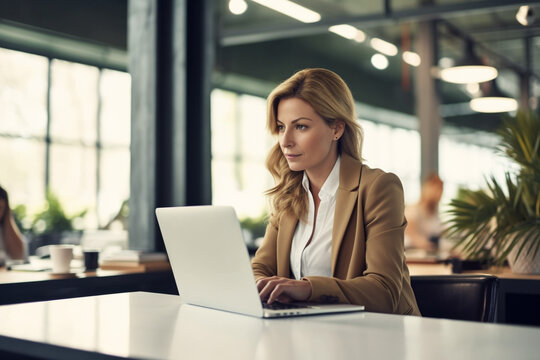 Shot of a young businesswoman using a laptop at her desk in a modern office