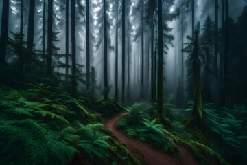 View of forest with fog - AI Generative