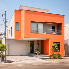 Fototapeta na wymiar オレンジの外装の住宅