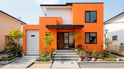 オレンジの外装の住宅