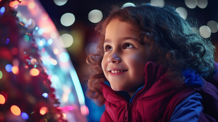Fototapeta na wymiar Children smile happily on Christmas Eve night.