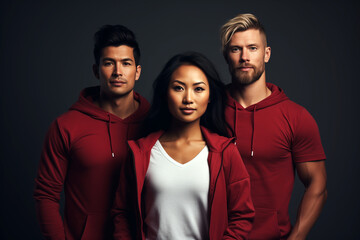 Obraz premium group of multicultural athlets wearing sports wear. professional fitness campaign with diversity and athletic people.
