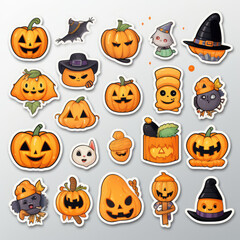 Cute halloween object illustration sticker set, white background