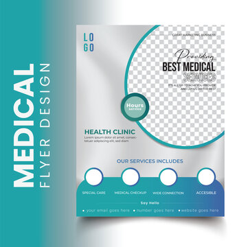 Aesthetic Corporate medical health clinic flyer layout print-ready design with blugree gradient fully editable