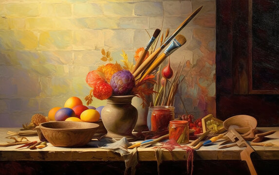 Beautiful Oil Painting Still Life Background