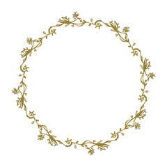 Golden simple floral elegant vector wreath. Greeting card, coaster design.