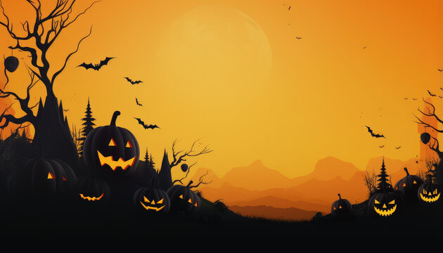 Minimal halloween background from abstract object silhouettes at sunset