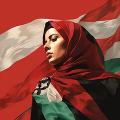 palestinian lady in front of a flag
