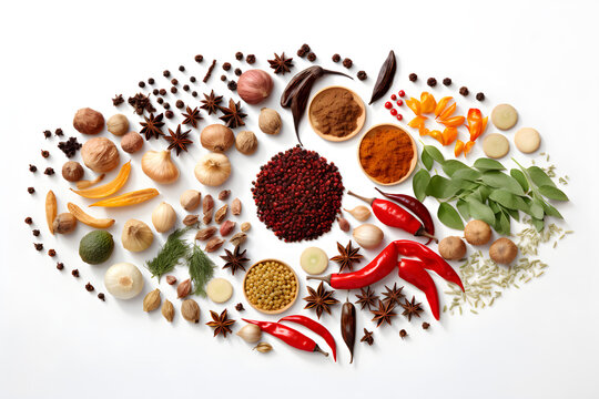 vegetables and spices herb on white background, ingredient