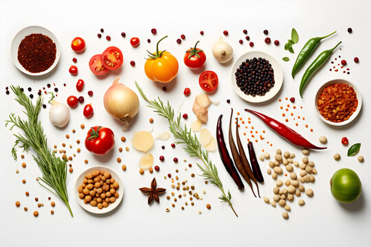 vegetables and spices herb on white background, ingredient