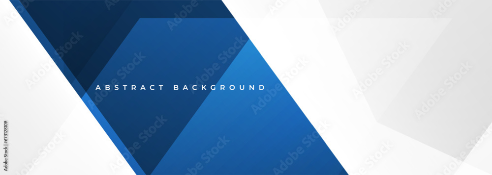 Poster white modern 3d abstract wide banner background with blue geometric shape and lines. vector illustra