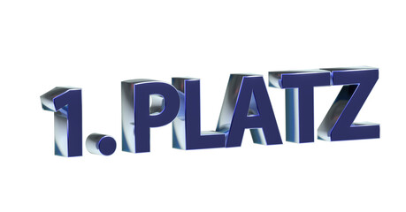 1. Platz blaue plakative 3D-Schrift, Gewinner, Sieger, Auszeichnung, Erfolg, Prämie, Medaille, Trophäe, Gold, Spitzenplatz, Bronze, Silber, Rendering, Freisteller, Alphakanal