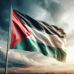 Photo of Palestinian flag waving in cloudy sky - obrazy, fototapety, plakaty