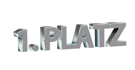 1. Platz silberne plakative 3D-Schrift, Gewinner, Sieger, Auszeichnung, Erfolg, Prämie, Medaille, Trophäe, Gold, Spitzenplatz, Bronze, Silber, Rendering, Freisteller, Alphakanal