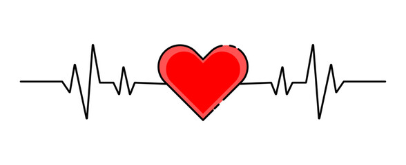 Heartbeat Heart Shape Centered Line. Heart beat. Heartbeat pulse flat vector icon.