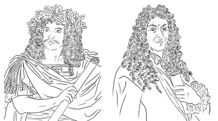 Molière and Lully (Lulli), portraits of Jean-Baptiste Poquelin and Giovanni Battista Lulli	