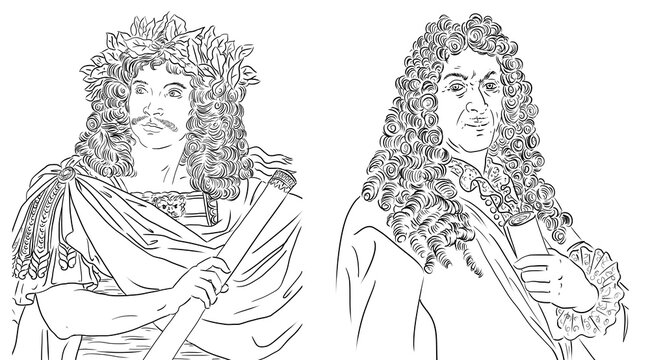 Moli&egrave;re and Lully (Lulli), portraits of Jean-Baptiste Poquelin and Giovanni Battista Lulli	