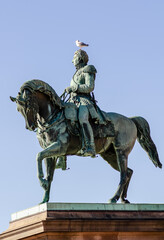 Fototapeta na wymiar Oslo, Norway, royal palace: Statue of Norwegian King Karl Johan XIV in Oslo, Norway