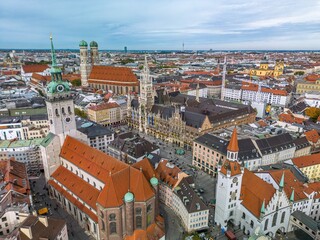 Fototapeta na wymiar Aerial view of old town of Munich, Bavaria, Germany. Munich is the capital and most populous city of the Free State of Bavaria.