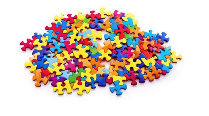 A a bunch of colorful puzzle pieces on a white background. Autism awareness day