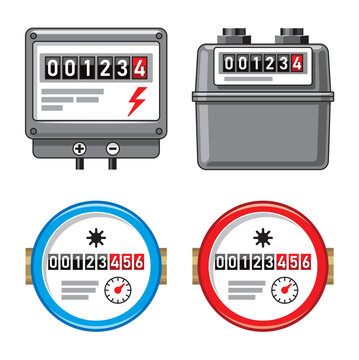 a set of images with electricity, gas and cold and hot water meters. Version with numbers.