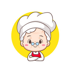 Cute grandmother chef cartoon. Grandma cooking logo vector art. People Food Icon Concept. restaurant and homemade culinary logo