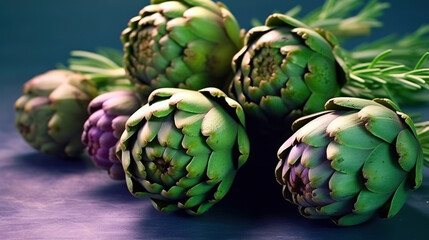 Fototapeta premium Group of Artichokes with Copy Space Background Selective Focus
