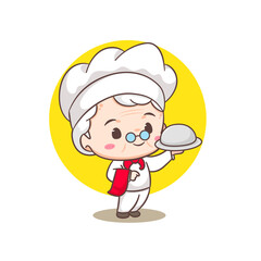 Cute grandmother chef cartoon. Grandma cooking logo vector art. People Food Icon Concept. restaurant and homemade culinary logo