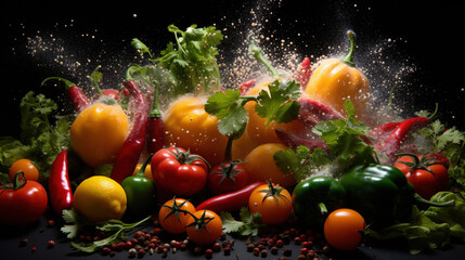 Obraz na płótnie Canvas Assortment of Fresh Organic Vegetables With Copy Space Background Defocused