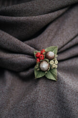 Handmade brooch made of polymer clay Hazelnut