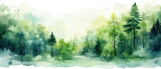 Tuinposter Scenery pictures painted with green watercolors © somkanokwan