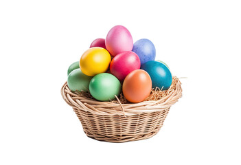 Fototapeta na wymiar easter eggs in Wicker basket isolated on transparent background