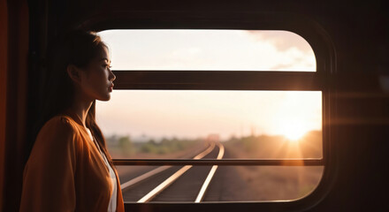 Women traveling by train