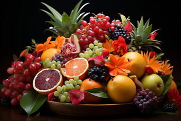 A stunning studio display of delicious and exotic fruits arrangement. Ai generated