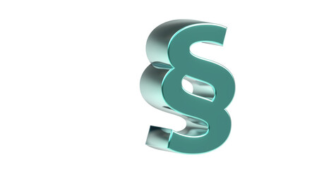 türkises plakatives exklusives Paragraphen Zeichen - 3D Zeichen, Symbol, Recht, Anwalt, Justiz, Gericht, Klage, Kanzlei, Notar, Vormund, Nachbarschaftsstreit, Rechtsschutz, Gerechtigkeit, Justizia