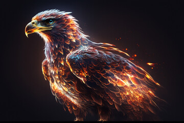 A captivating illustration of an eagle engulfed in translucent fire flames, a symbol of power and freedom. Ai generated