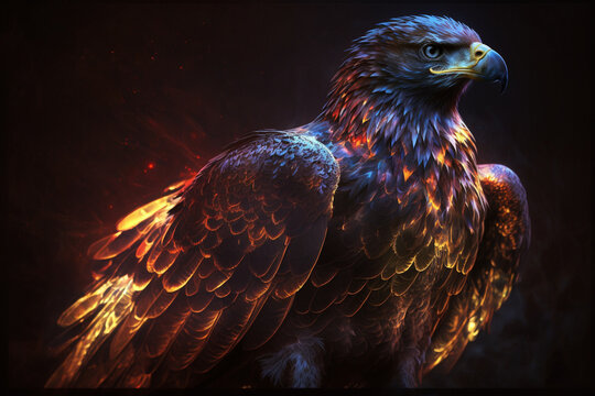 A captivating illustration of an eagle engulfed in translucent fire flames, a symbol of power and freedom. Ai generated