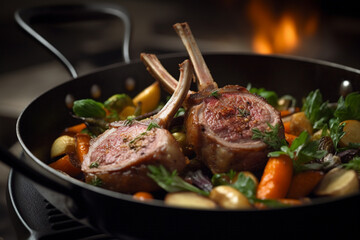 Fototapeta premium An appetizing display of succulent pork chop steaks in a mouthwatering product photography arrangement. Ai generated