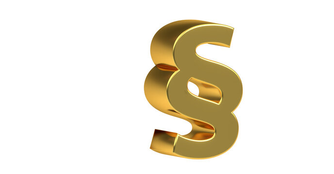 goldenes plakatives exklusives Paragraphen Zeichen - 3D Zeichen, Symbol, Recht, Anwalt, Justiz, Gericht, Klage, Kanzlei, Notar, Vormund, Nachbarschaftsstreit, Rechtsschutz, Gerechtigkeit, Justizia, Po