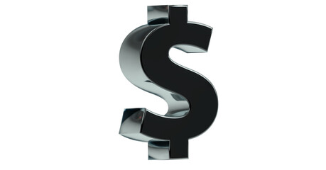 Dollarzeichen plakative schwarze metallische 3D-Schrift, Finanzen, Symbol, Aktien, Dollar, Preis, Kosten, Prämie, Gutschrift, Gewinn, Kapital, Business, 3D-Renderin, Freisteller, Alphakanal

